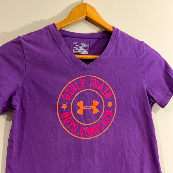UNDER ARMOUR Youth Girls Train Boys Complain Heat Gear Short Sleeve Tee V-Neck - Picture 2 of 4